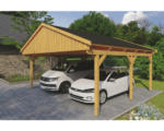 Hornbach Doppelcarport SKAN Holz Fichtelberg inkl. Dachschindeln schwarz 618 x 566 cm Eiche hell