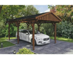 Hornbach Einzelcarport SKAN Holz Fichtelberg inkl. Dachschindeln schwarz 317 x 566 cm Nussbaum