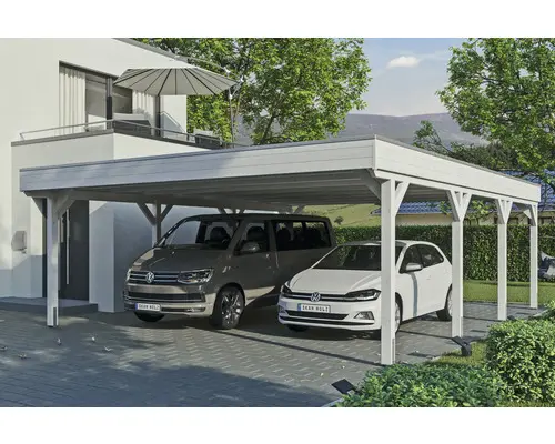 Doppelcarport SKAN Holz Grunewald inkl. EPDM Folie 622 x 796 cm weiß