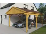 Hornbach Einzelcarport SKAN Holz Fichtelberg inkl. Dachschindeln rot 423 x 566 cm Eiche hell
