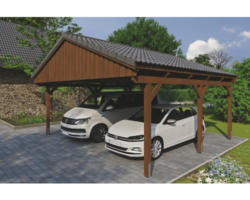 Doppelcarport SKAN Holz Fichtelberg 618 x 566 cm Nussbaum