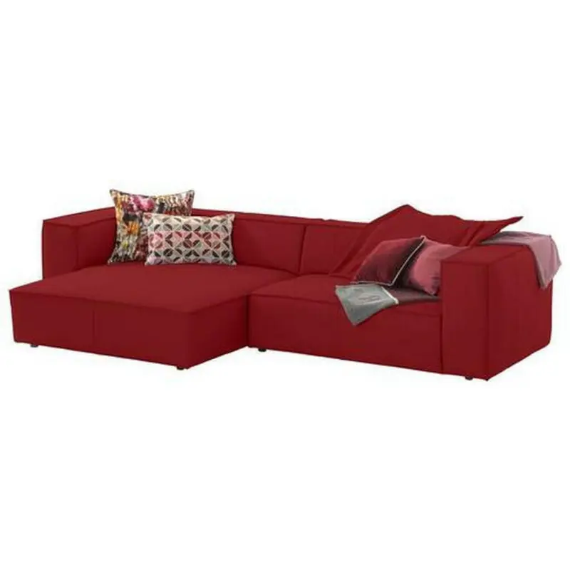 Ecksofa in Echtleder Dunkelrot