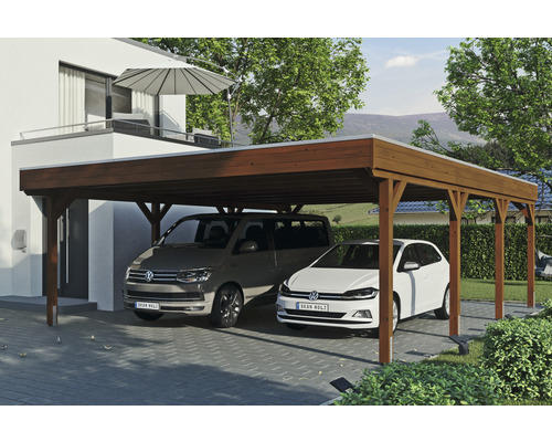 Doppelcarport SKAN Holz Grunewald 622 x 796 cm Nussbaum