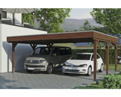 Doppelcarport SKAN Holz Grunewald inkl. EPDM Folie 622 x 554 cm Nussbaum