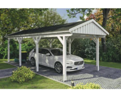 Einzelcarport SKAN Holz Fichtelberg inkl. Dachschindeln schwarz 317 x 808 cm weiß