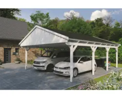 Doppelcarport SKAN Holz Fichtelberg inkl. Dachschindeln schwarz 618 x 808 cm weiß