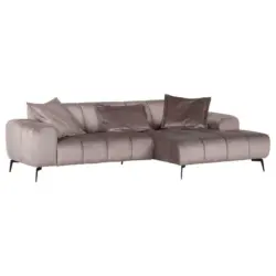 Ecksofa in Velours, Flachgewebe Hellbraun