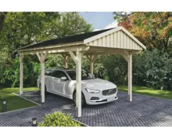 Einzelcarport SKAN Holz Fichtelberg inkl. Dachschindeln schwarz 317 x 566 cm natur