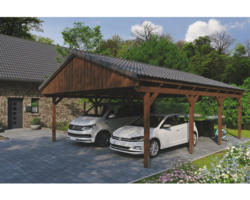 Doppelcarport SKAN Holz Fichtelberg 618 x 808 cm Nussbaum