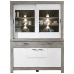 Vitrinenkombination in Weiß, Eichefarben