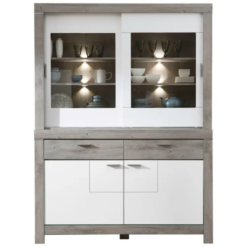 Vitrinenkombination in Weiß, Eichefarben