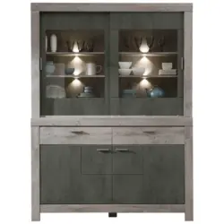 Vitrinenkombination in Grau, Eichefarben