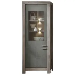 Vitrine in Eichefarben, Dunkelgrau