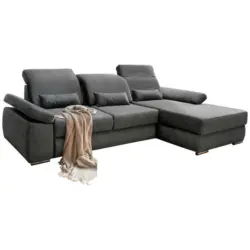 Ecksofa in Velours Dunkelgrau
