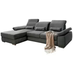 Ecksofa in Velours Dunkelgrau