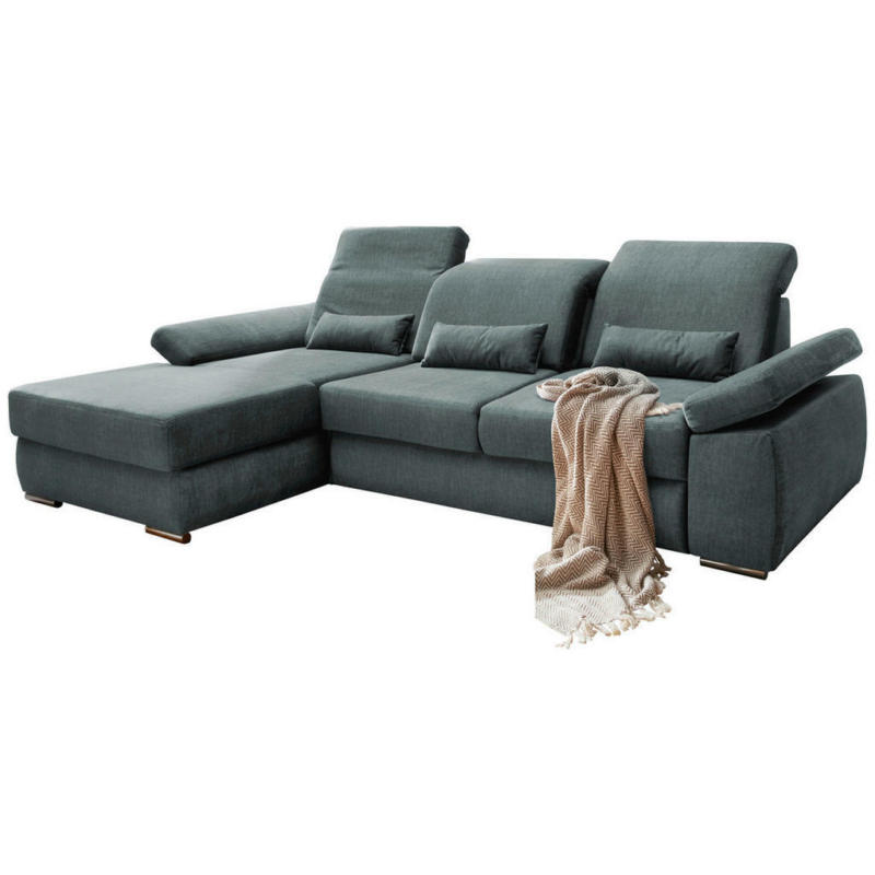 Ecksofa in Velours Dunkelblau, Dunkelgrün