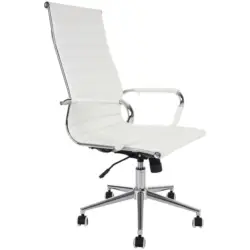 Drehstuhl in Lederlook Weiß, Chromfarben