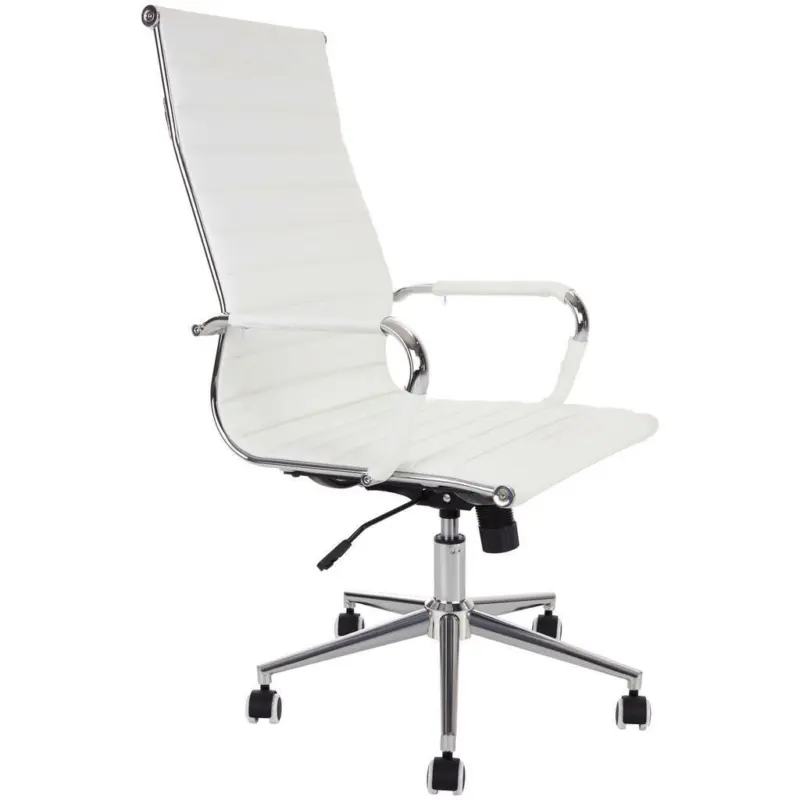 Drehstuhl in Lederlook Weiß, Chromfarben