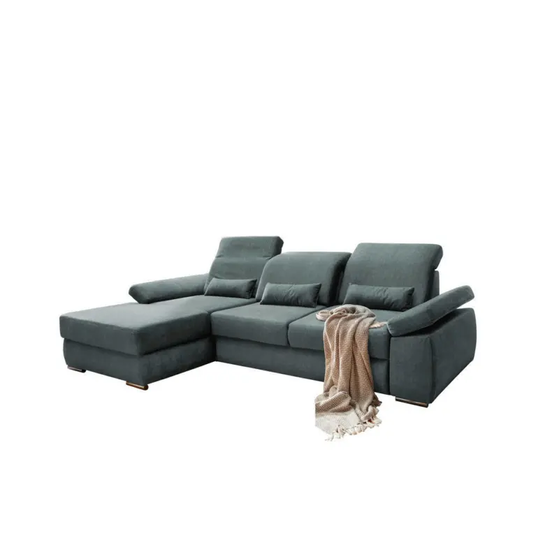 Ecksofa in Velours Dunkelblau, Dunkelgrün
