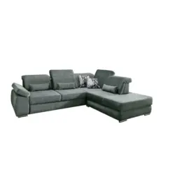Ecksofa in Velours Dunkelblau, Dunkelgrün