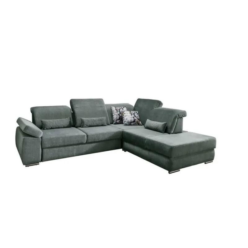 Ecksofa in Velours Dunkelblau, Dunkelgrün