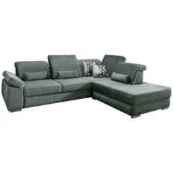 Ecksofa in Velours Dunkelblau, Dunkelgr&uuml;n