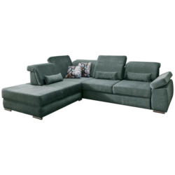 Ecksofa in Velours Dunkelblau, Dunkelgrün