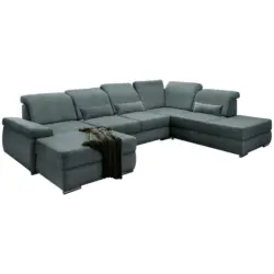 Wohnlandschaft in Velours Dunkelblau, Dunkelgrün