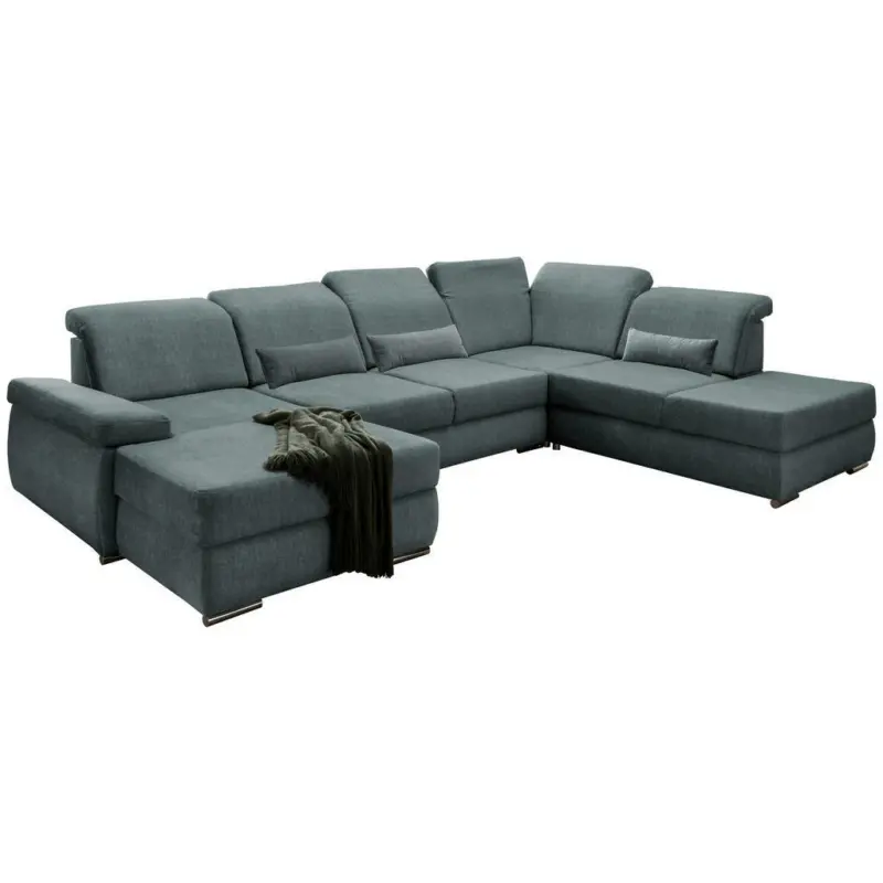 Wohnlandschaft in Velours Dunkelblau, Dunkelgrün