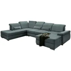 Wohnlandschaft in Velours Dunkelblau, Dunkelgr&uuml;n