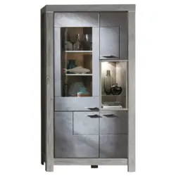 Vitrine in Eichefarben, Dunkelgrau