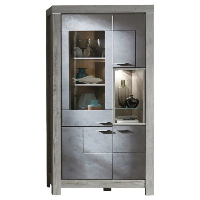 Vitrine in Eichefarben, Dunkelgrau