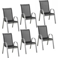 Gartenstuhl-Set Metall, Textil Schwarz, Silberfarben