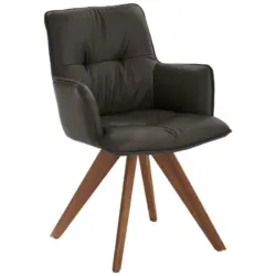 Armlehnstuhl in Holz, Leder Anthrazit, Nussbaumfarben