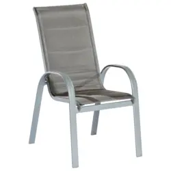 Stapelsessel in Metall, Textil Braun, Silberfarben
