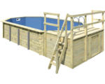 Hornbach Aufstellpool Holzpool-Set Karibu Modell 5 Variante C achteckig 657,5x375,5x124 cm inkl. Bodenschutzvlies blau