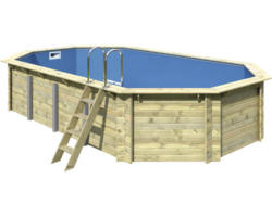 Aufstellpool Holzpool-Set Karibu Modell 5 Variante A achteckig Ø 719x124 cm inkl. Bodenschutzvlies blau