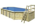 Hornbach Aufstellpool Holzpool-Set Karibu Modell 5 Variante B achteckig 657,5x375,5x124 cm inkl. Bodenschutzvlies blau