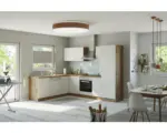 Hornbach Winkelküche Held Möbel Sorrento 1017.6279 weiß matt/eiche 210 cm inkl. Einbaugeräte