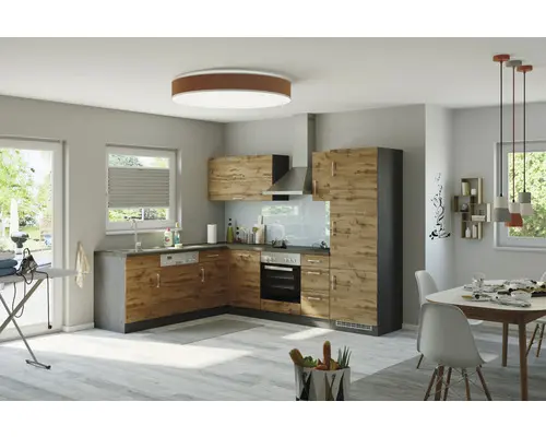 Küchenzeile Held Möbel Sorrento 1017.6282 eiche matt/grafit 210 cm inkl. Einbaugeräte