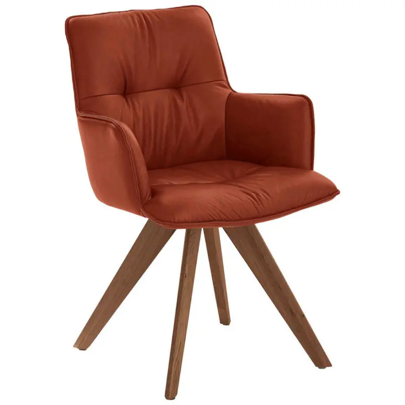 Armlehnstuhl in Holz, Leder Cognac