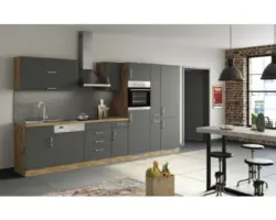 Küchenzeile Held Möbel Sorrento 1013.6280 anthrazit matt/eiche 360 cm inkl. Einbaugeräte