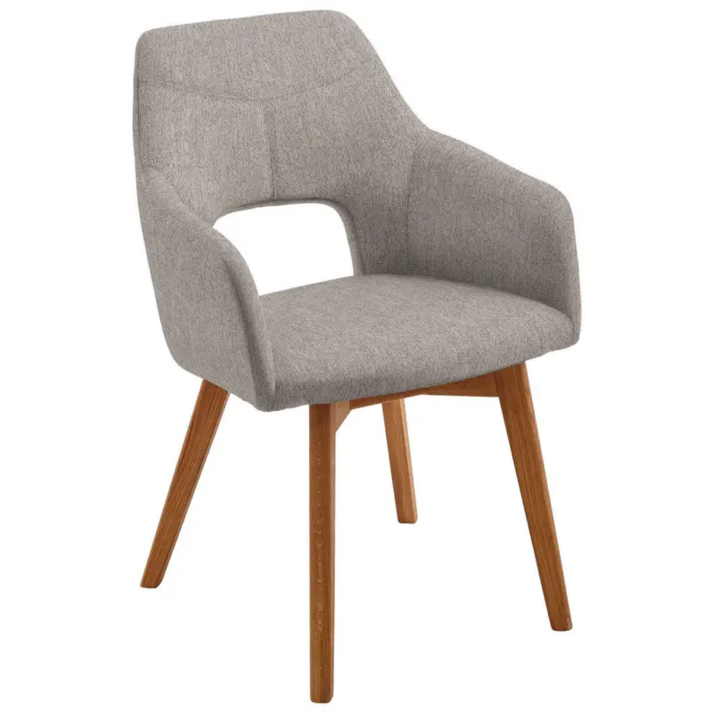 Armlehnstuhl in Holz, Textil Eichefarben, Cappuccino