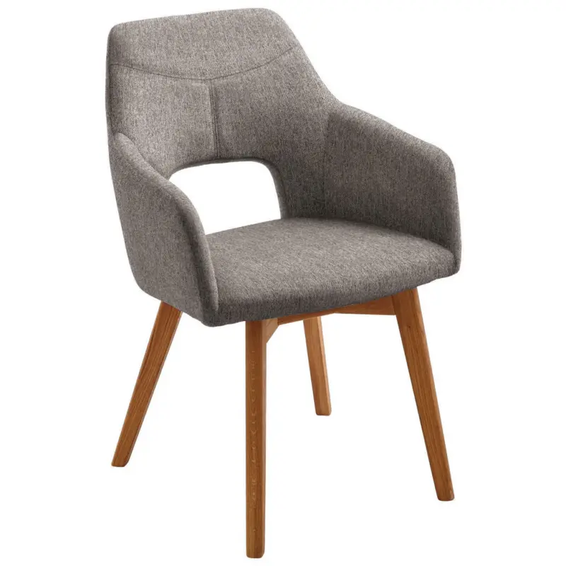 Armlehnstuhl in Holz, Textil Braun, Wildeiche