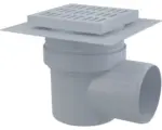 Hornbach Alcadrain Bodenablauf 150 x 150/110 mm mit waagerechten Abgang DN 110 mm Rost Grau, Manschette-2. Abdichtung, Geruchsverschluss mit Sperrwasser