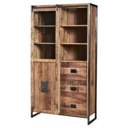 Vitrine in massiv Mangoholz Naturfarben