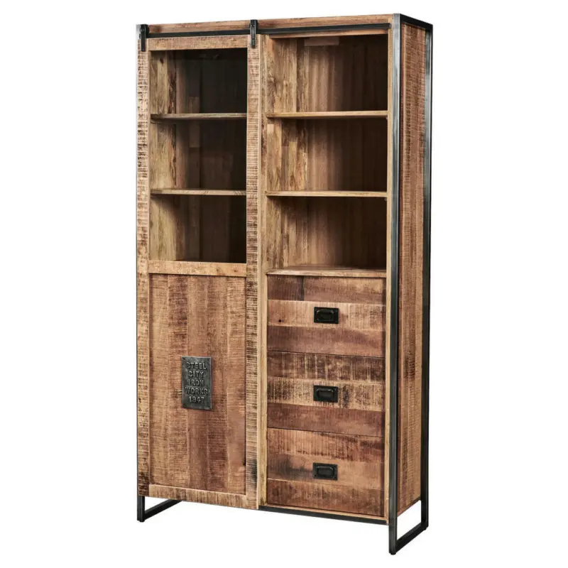 Vitrine in massiv Mangoholz Naturfarben