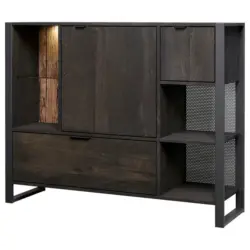 Anrichte in vollmassiv Mangoholz Anthrazit, Schwarz