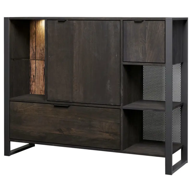 Anrichte in vollmassiv Mangoholz Anthrazit, Schwarz