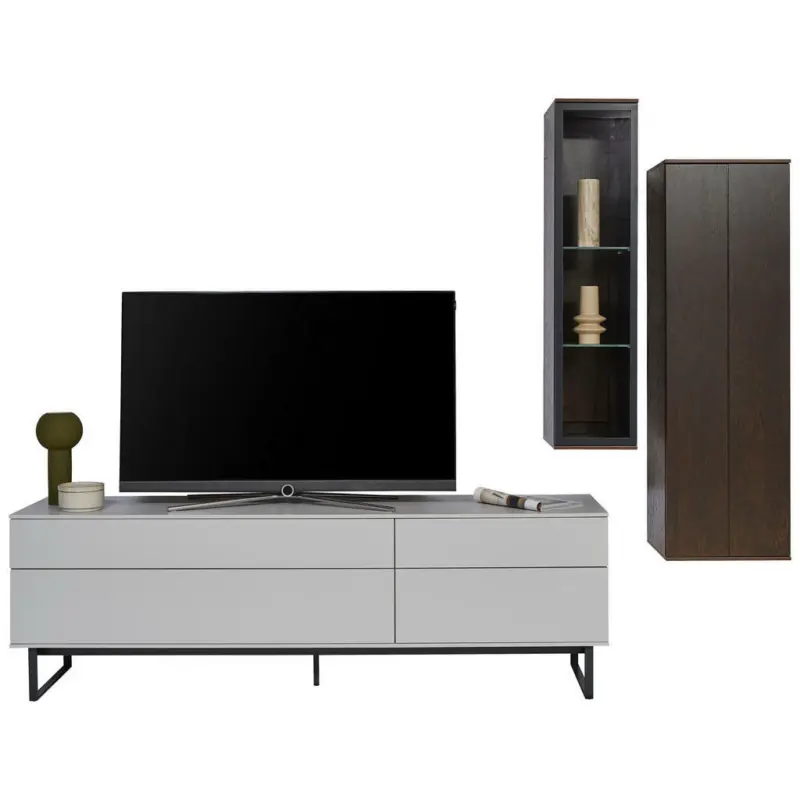 Wohnwand 270/214/47,1 cm in Hellgrau, Mooreichefarben